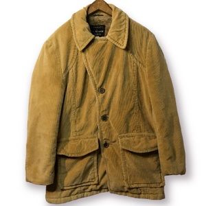 VINTAGE WESTERN TAN CORDUROY BUTTON DOWN JACKET FAUX FUR LINING